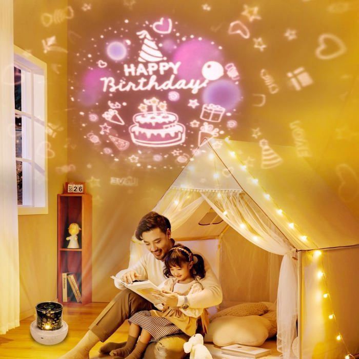 Luz nocturna LED para niños, proyector de cielo estrellado, 21 películas con rotación de 360° y brillo ajustable - Ideal para regalar