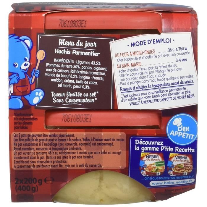 NESTLÉ P'tite Recette Hachis parmentier - 2x200 g - Dès 8 mois