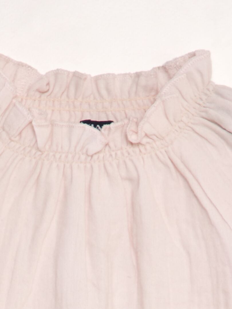 Blusa de manga comprida com gola franzida - ROSA