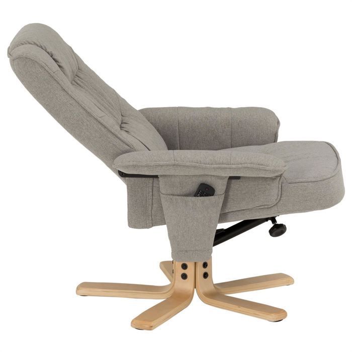 CHARLY relaxfauteuil met voetensteun, ottoman, draaibare zitting, verstelbare rugleuning en gewatteerde zitting, in grijze stof.