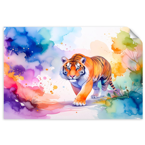 Naklejka na ścianę Feeby Kolorowy Tygrys Safari Akwarela 30x20
