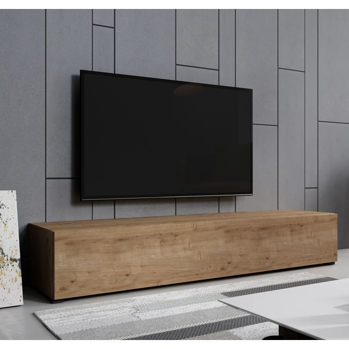 Mueble para TV con patas para salón | 1 puerta con 3 compartimentos | Color roble | Ancho 180 x Profundidad 40 x Alto 32 cm | Modelo Aitana M2