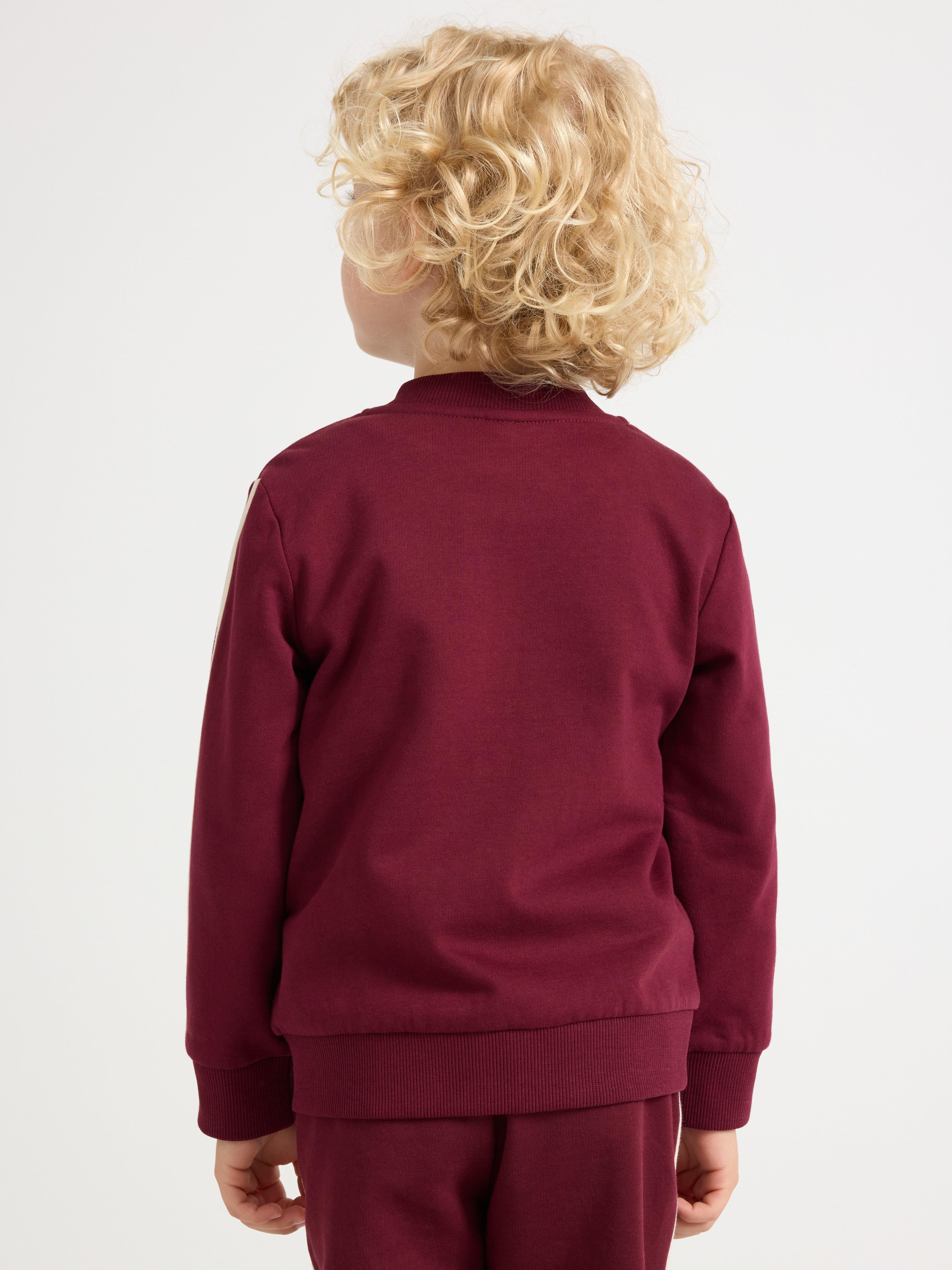 Sudadera con cremallera, color rojo oscuro empolvado.