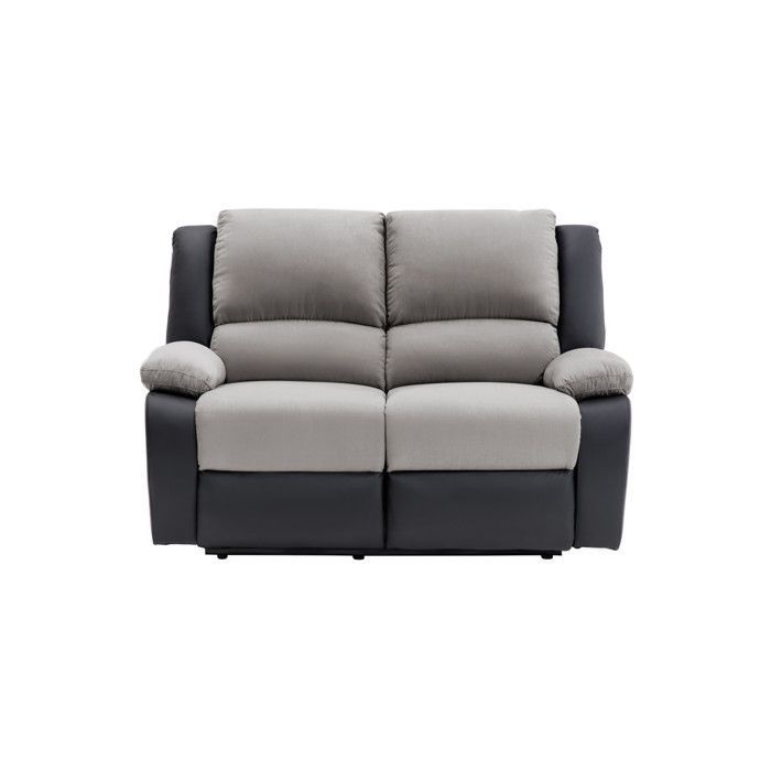 Sofá reclinável elétrico LEO de 2 lugares em microfibra e couro sintético - Cinza e preto - L143 x P93 x A96cm - LOUNGITUDE
