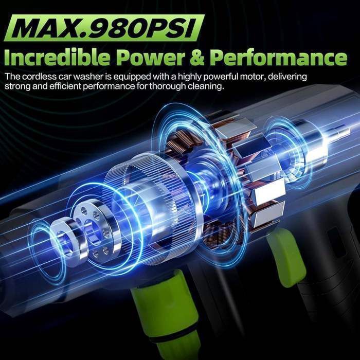 Akku-Hochdruckreiniger – JOULLI – 120 bar mit 6-in-1-Düse, betrieben mit einem 1500-mAh-Akku*2