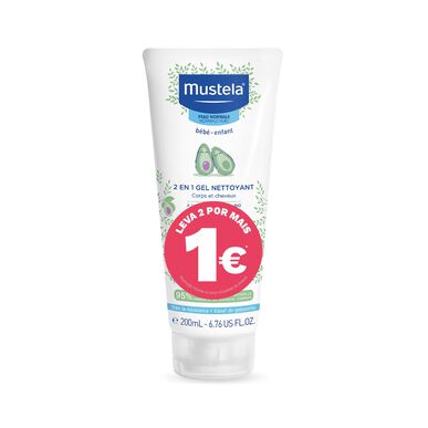 Mustela 2-in-1 vauvan puhdistusgeelipakkaus, saippuaton vauvanpesuaine, 200 ml x 2