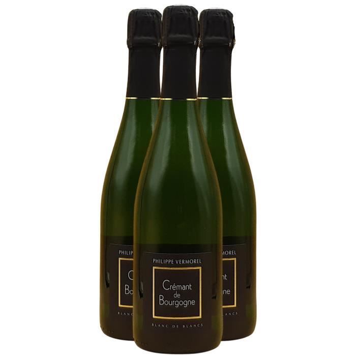 Crémant de Bourgogne Blanc de Blancs Blanc - Lot de 3x75cl - Philippe Vermorel - Vin effervescent AOC Blanc de Bourgogne