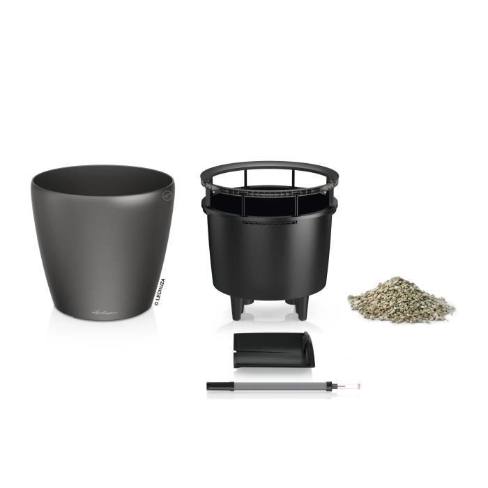 Vaso de flores LECHUZA Classico Premium - Kit completo - Antracite metálico - Ø 21 x A 20 cm - Capacidade de 3 litros