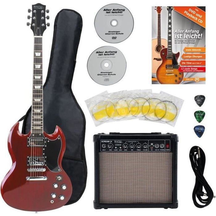 Rocktile Pro S-Red Heritage Electric Guitar Starter Set + Accessory Set + Amplifier