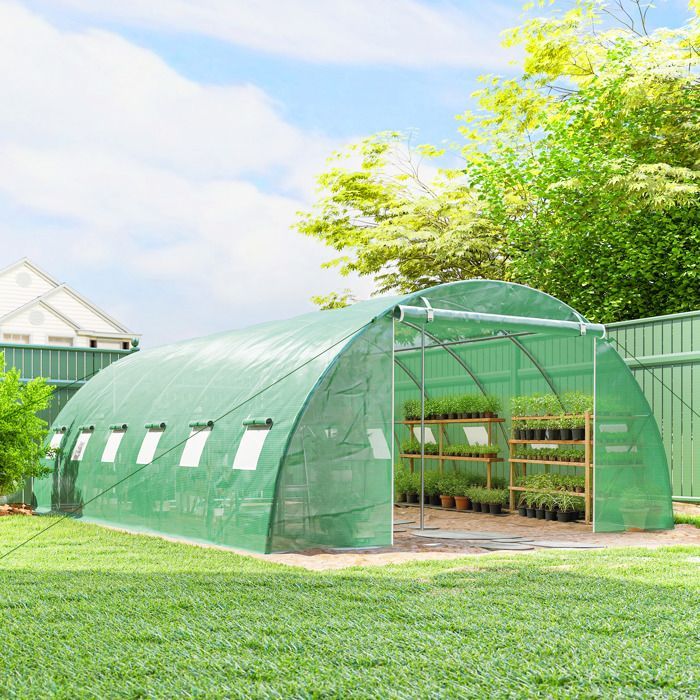 Serre tunnel de jardin - Outsunny - acier galvanisé Ø25mm et structure renforcée - bâche PE 140g/m² - 395x595x199cm - vert