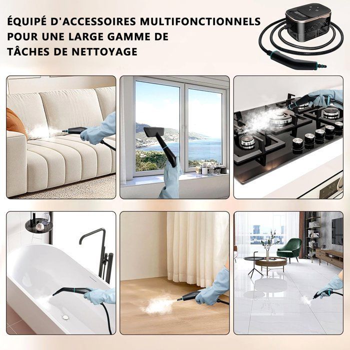 Nettoyeur Vapeur Haute Pression,6 vitesses,réservoir d'eau 1250ML, Chauffage Rapide 15S,avec 10 accessoires,pour Nettoyer Les