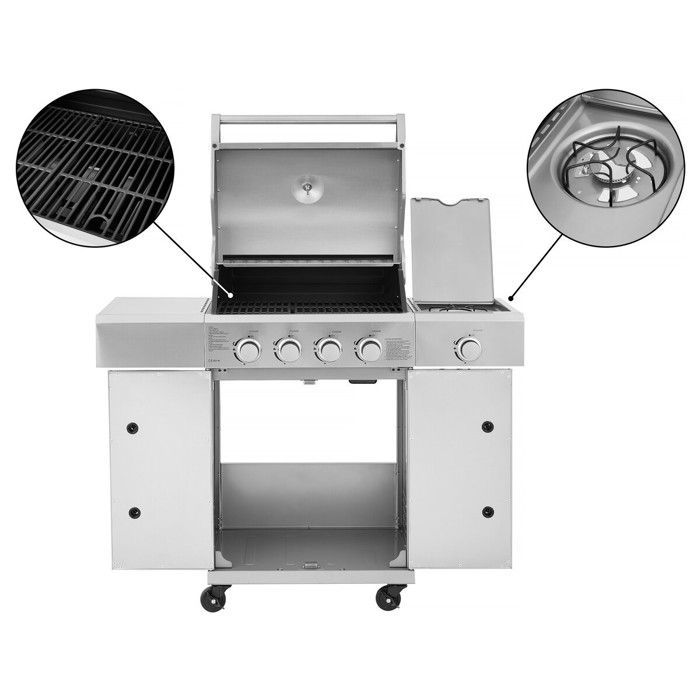 Barbecue gaz en inox avec 5 brûleurs dont 1 latéral 