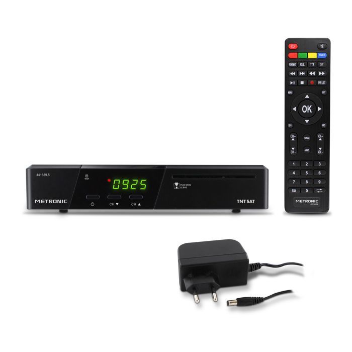 Decodificador Metronic 441639 TNTSAT para satélite HD, compatible con PVR - Televisión digital terrestre gratuita (TNT) - Antena parabólica Astra - Tarjeta TNTSAT incluida - Grabador de TV
