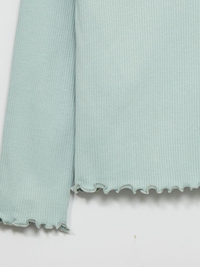 Geribbeld gebreid T-shirt met lange mouwen - Aqua groen