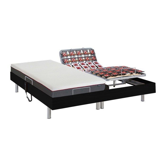 Cama eléctrica de relajación con base de láminas y colchón de espuma viscoelástica - 2 x 80 x 200 cm - Negra - ATRIDE by YSMÉE