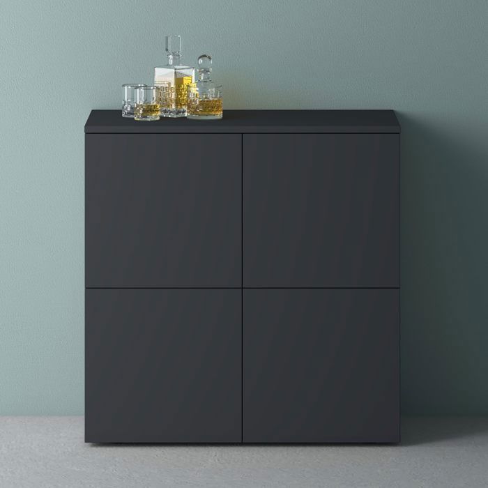Armario de almacenamiento Mai & Mai con 4 puertas y 4 compartimentos, armario multiusos, negro mate y gris, 76x36,4x74 cm, SR04