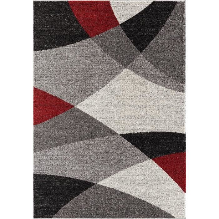 Tapis de salon - THE CARPET - PEARL - Géométrique - Gris Rouge - 140x200