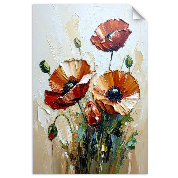 Plakat samoprzylepny Feeby Czerwone Maki Kwiaty na beżowym tle 20x30