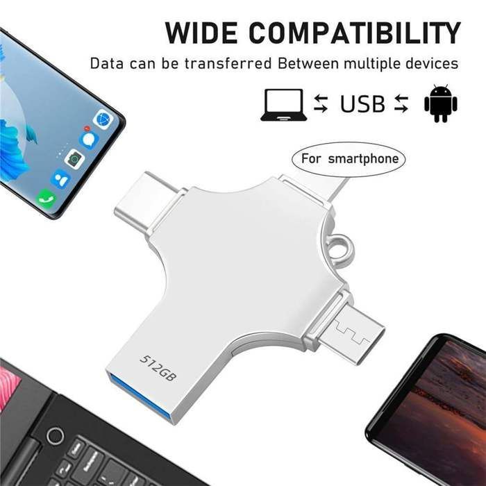 PASHASHOP 4-in-1 1 TB USB 3.0 Typ-C OTG-Flash-Laufwerk – Grau – USB-Stick für Android, PC, Mac, Linux