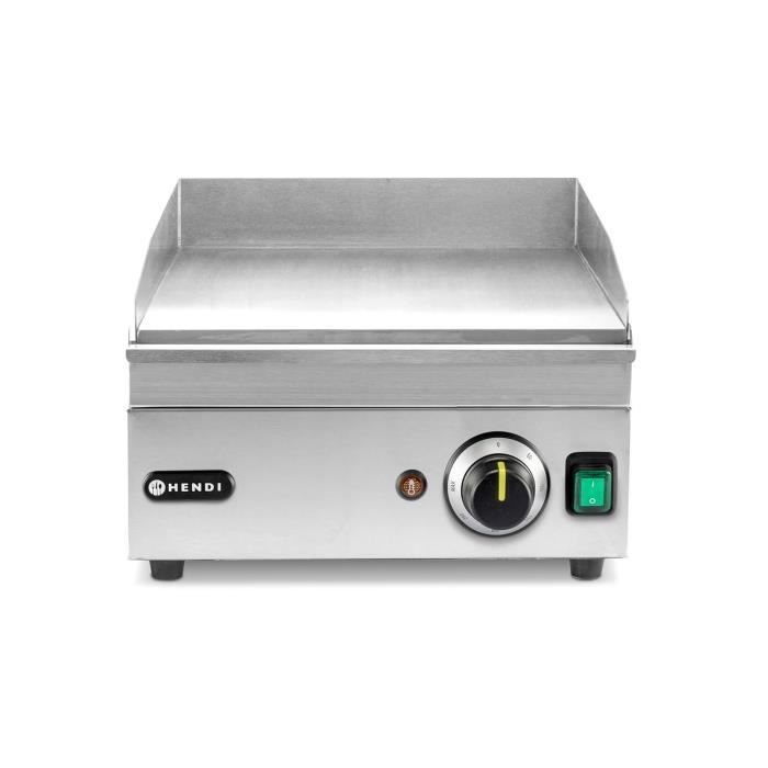 HENDI Plancha électrique lisse 2000W inox, plaque 8 mm 316×380 mm, tiroir à graisse, thermostat 300°C