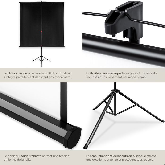 Pantalla de proyección - TECTAKE - Pantalla de proyección extensible de poliéster con trípode 152 x 152 cm - Blanca