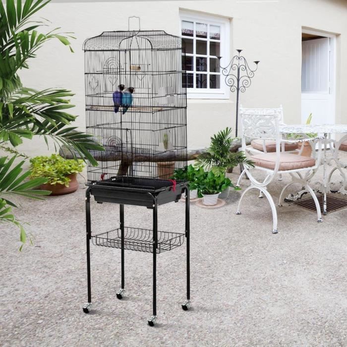 Volière op standaard voor papegaaien, grasparkieten, kanaries en valkparkieten, elegant, met 4 voerbakjes / 3 zitstokken / 150,6 cm hoog