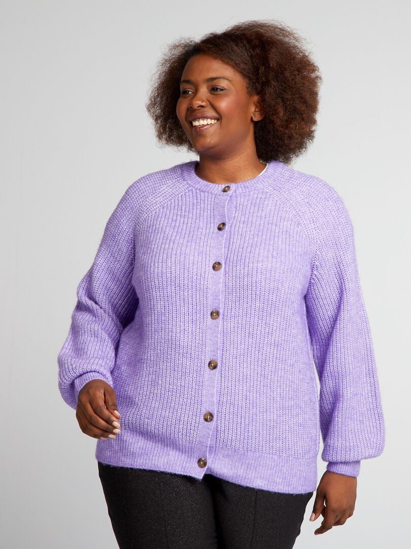 Dik gebreid vest met ronde hals - PAARS