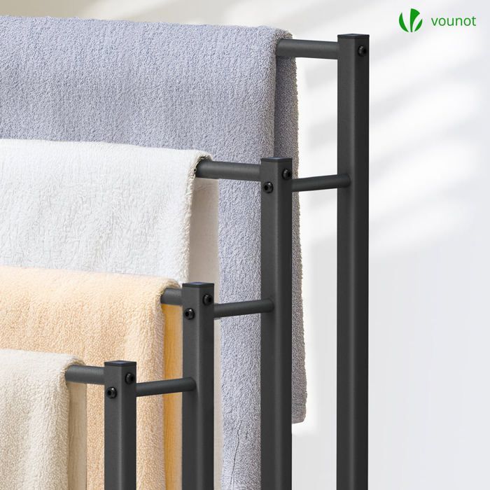 VOUNOT® Frittstående håndklestativ - 4-lags støtte - Metall - Svart
