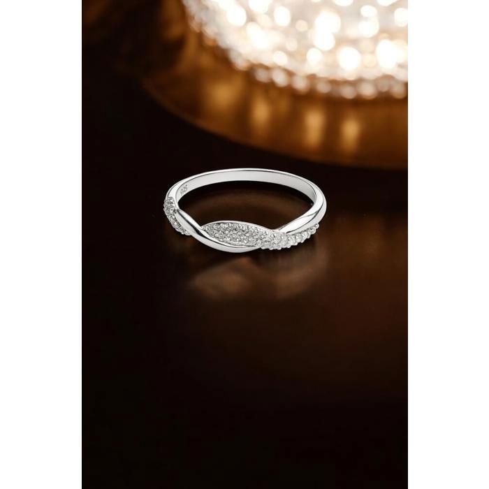 Bague Femme Argent 925 Rhodié Entrelacée – Anneau Fin Sertie d’Oxydes de Zirconium – Bijou Élégant et Raffiné