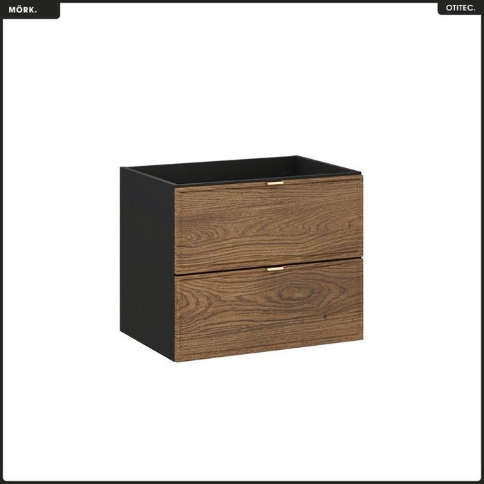Conjunto de toucador OTITEC - 120 cm - 2 lavatórios - Armário alto incluído - Carvalho Casella - Preto mate - Madeira/MDF