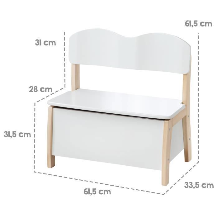 Banco de madeira ROBA para guardar brinquedos - Unidade de armazenamento 2 em 1 - Branco/Natural