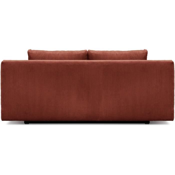 Sofá convertible de 3 plazas - MIKA - Pana color terracota - Compartimento de almacenamiento - Ancho 192 x Alto 84 x Profundidad 93 cm