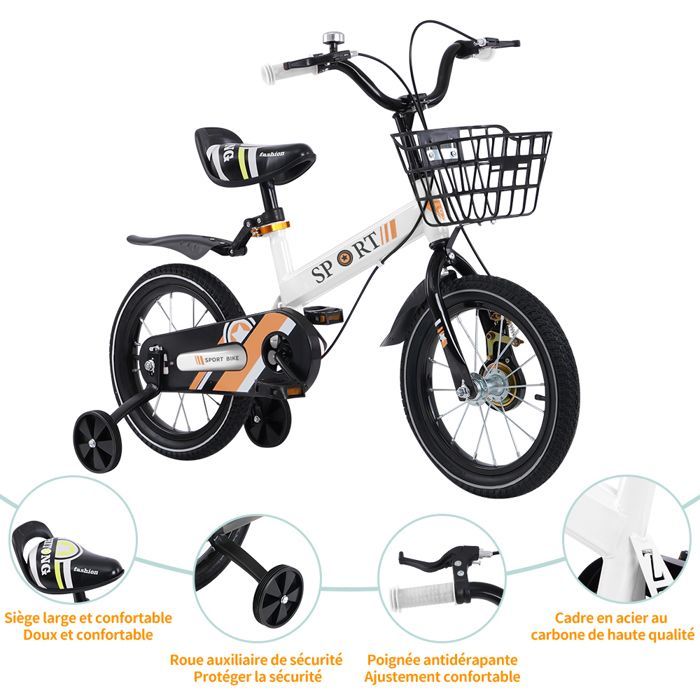 Vélo pour enfants 3 ans 14''  - MIPAN - Avec Roues stabilisatrices  - Pour garçons et Filles de 3  4 5 6 7 8 Ans -  Blanc