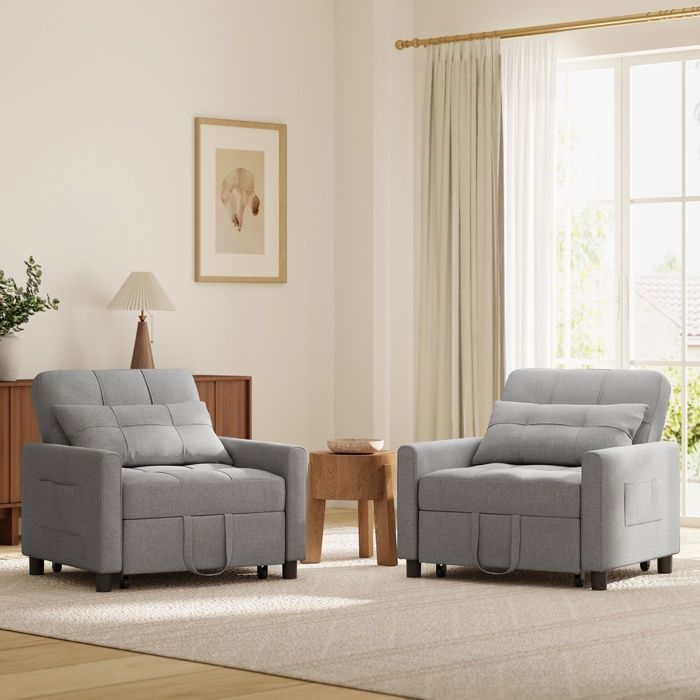 Fauteuil Convertible - Bealife - Fauteuil-lit - Canapé 1 Place - Chaise Longue - Coussin - Réglable - Rangement - Roues - Pliante