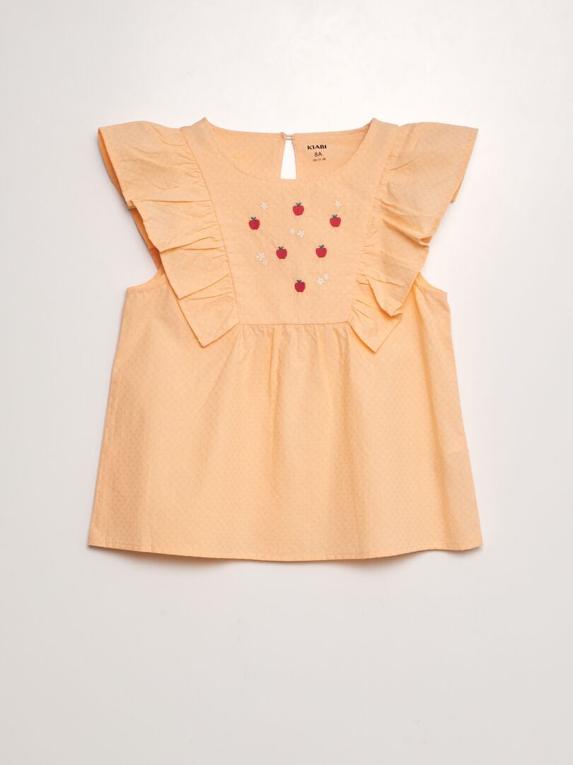 Blouse met ruches en 'fruit'-borduurwerk - ORANJE