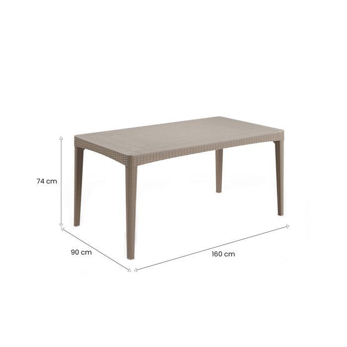 Mesa de exterior Salmon Dmora, em plástico cinza taupe, 90x160x74 cm (altura)