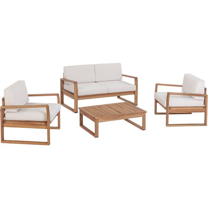 Set di mobili da giardino in legno di acacia certificato FSC - PALAWAN - Tavolo 80x55x29 cm - Beige - 4 persone
