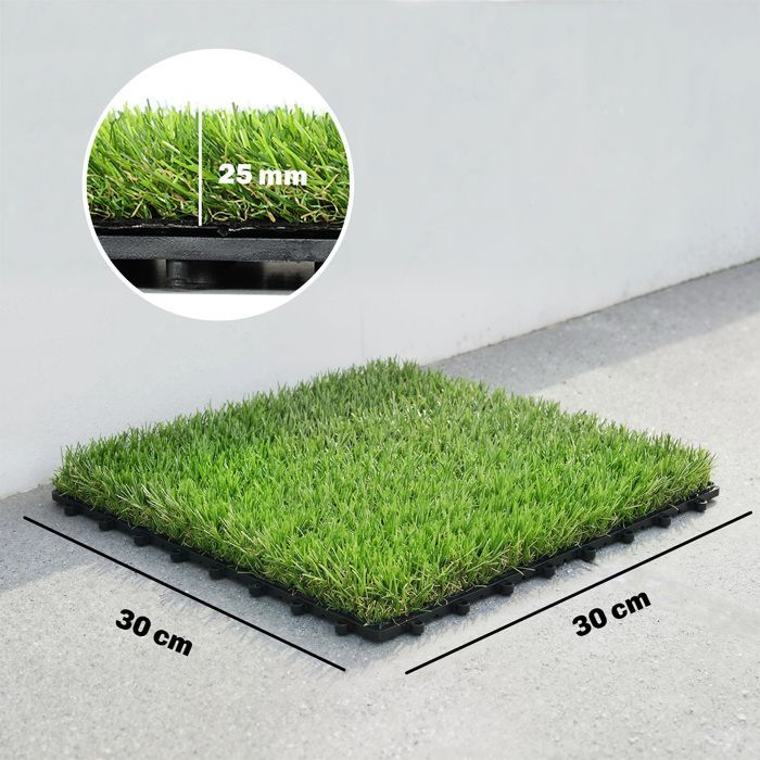 Gazon synthétique - pelouse artificielle - Outsunny - 22 pièces dalle gazon clipsable DIY auto-drainant pour balcon jardin - vert