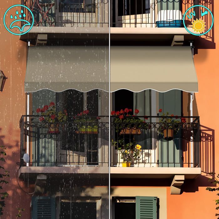 Tenda da sole retrattile manuale VOUNOT® da 200 cm, beige - Non richiede forature - Altezza e inclinazione regolabili - Tenda da sole con manovella