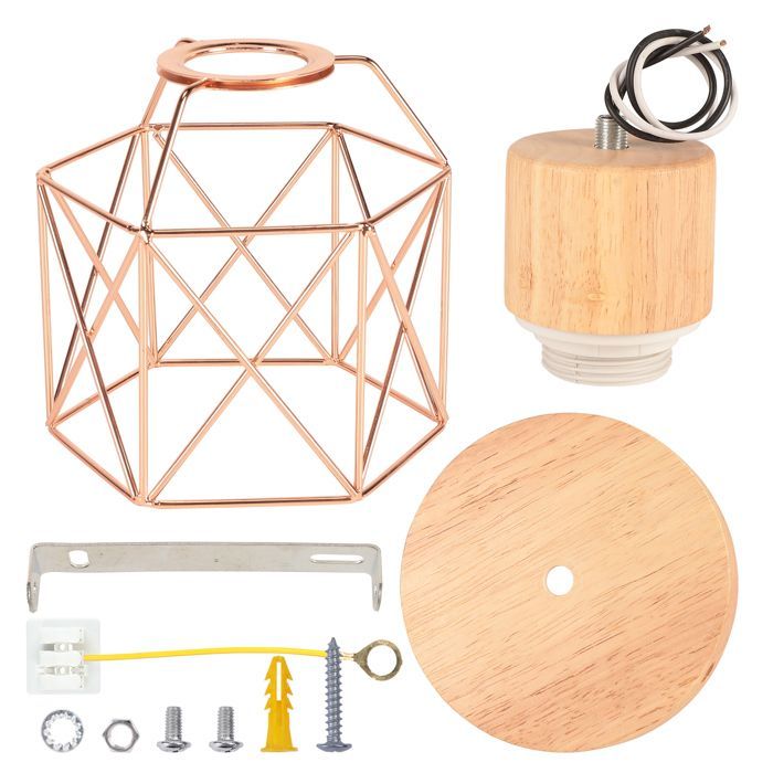 SNOGOLD Plafonnier Industriel Lampe de Plafond Rétro en Métal et Bois Vintage E27 Luminaire Hexagone Cage Or Rose pour Salon