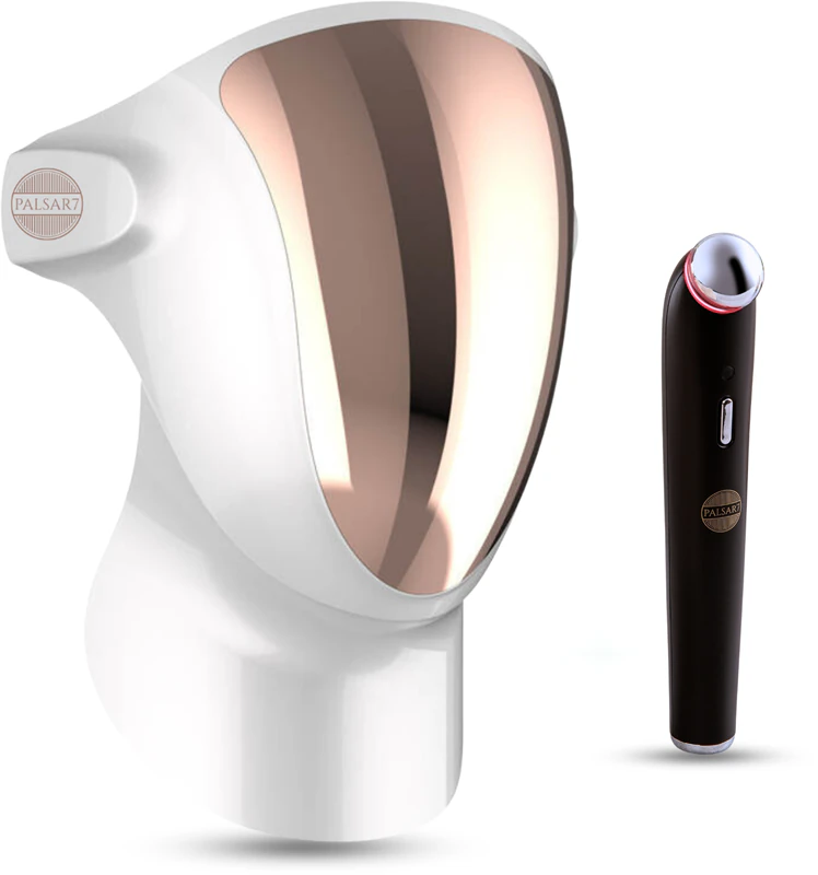 Exkluzívna sada PALSAR7 Profesionálna LED maska a galvanická žehlička za skvelú cenu Biela/Zlatá