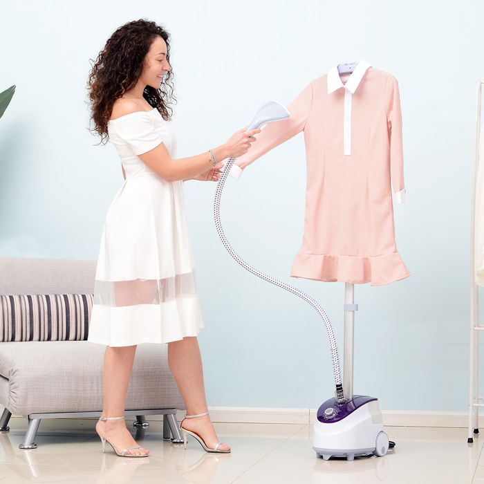 Défroisseur vapeur - HOMCOM - vertical vêtements 1,8 L 1800 W débit 30g/min tige telescopique - ABS - blanc violet