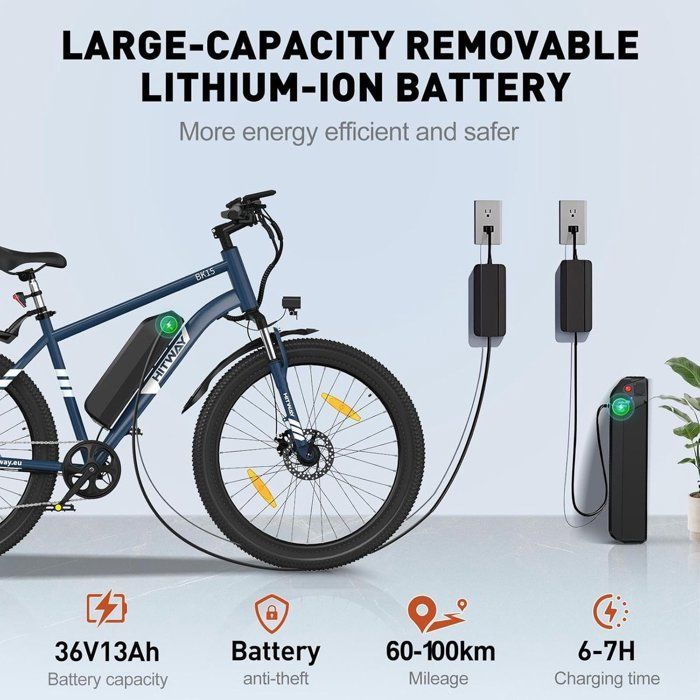 Bicicleta elétrica HITWAY azul de 27,5