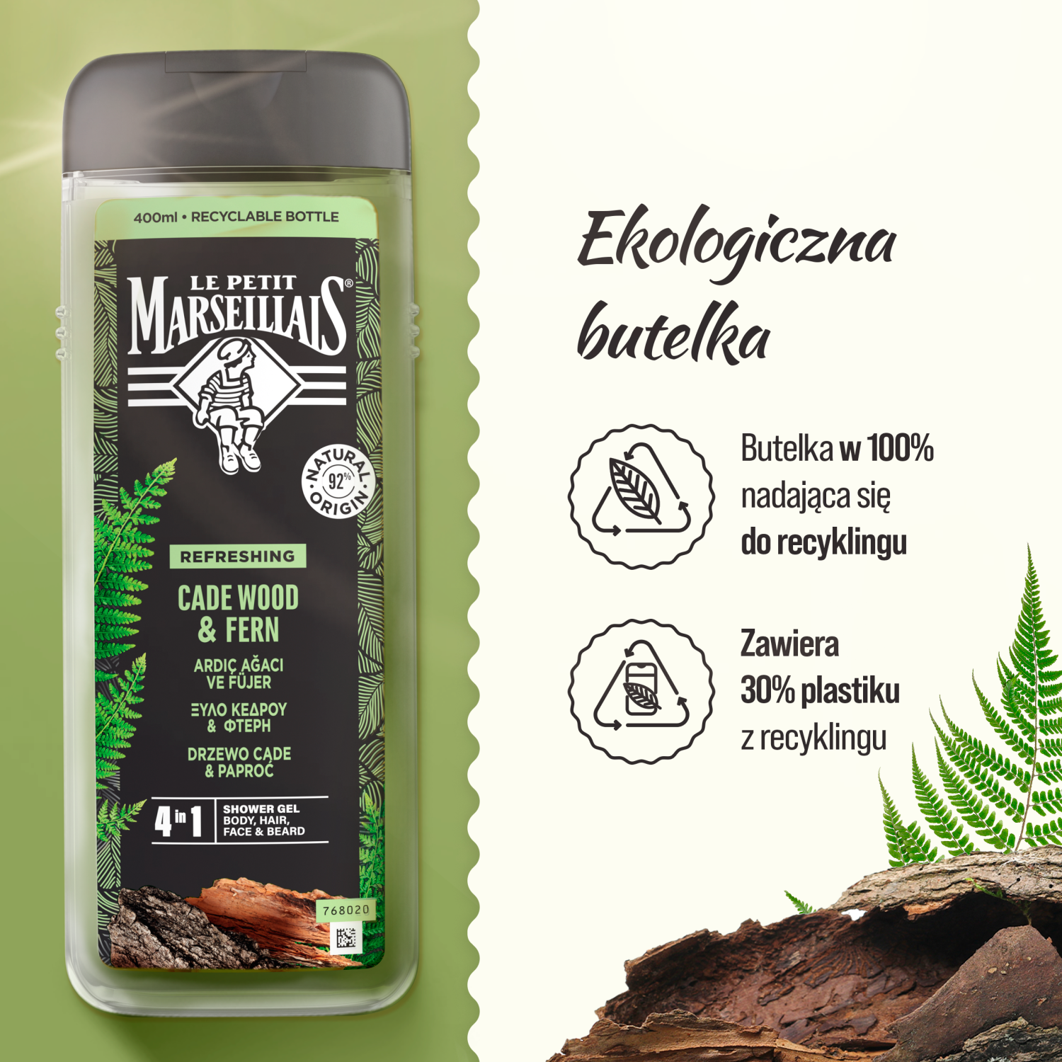 Le Petit Marseillais showergel til krop, ansigt og hår til mænd 400ml Cade Tree