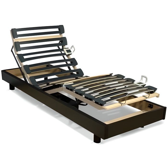 Base letto relax a doghe multistrato - VENTE-UNIQUE - 5 sezioni - rigidità regolabile - 80x200cm - nero