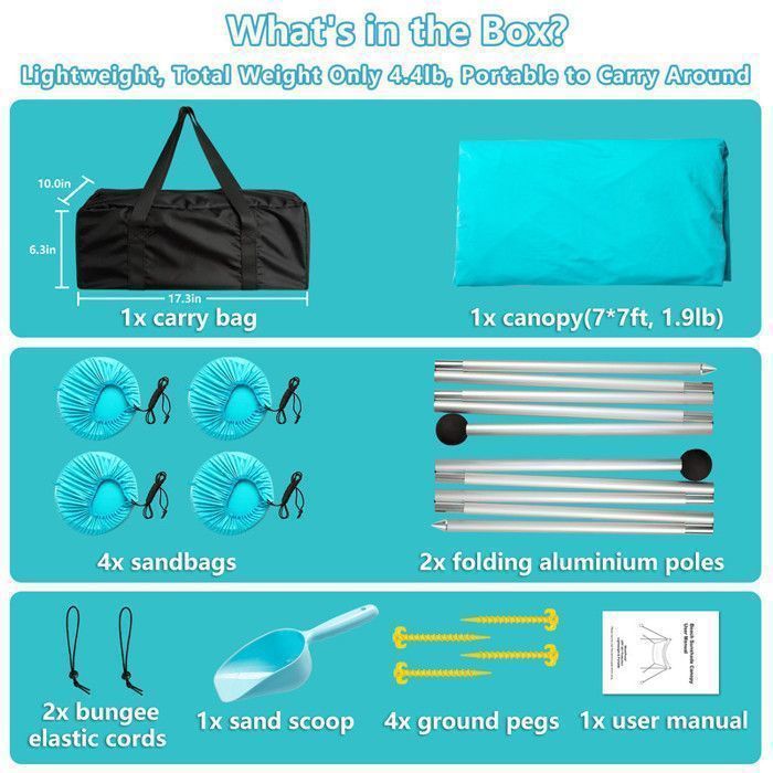 Portable beach tent 210×210 cm - Green UPF50+ UV-resistant Lycra, aluminum poles, carrying bag
