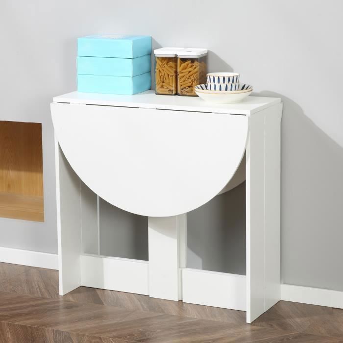 Table pliable de cuisine salle à manger - HOMCOM - ovale extensible - panneaux particules blanc