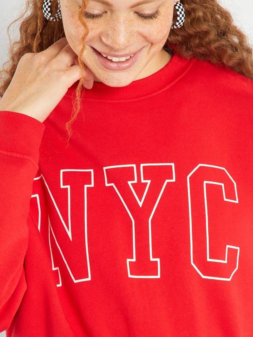 'New York' sweatshirt met ronde hals - ROOD