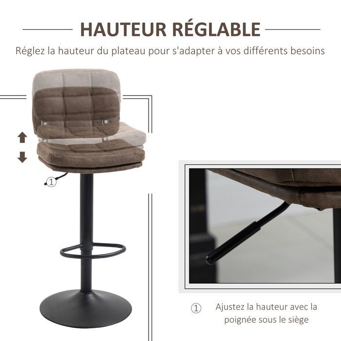 HOMCOM - Tabourets de bar - Revêtement synthétique PU - 41.5x45x107cm - Marron
