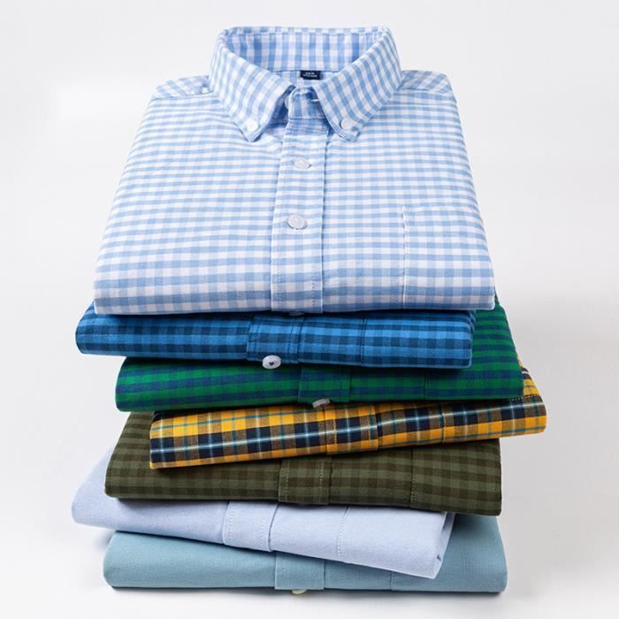 Herren-Oxfordhemd mit Karomuster, langen Ärmeln, Button-Down-Kragen, Sommerhemd aus bequemem Baumwollstoff – Hellblau